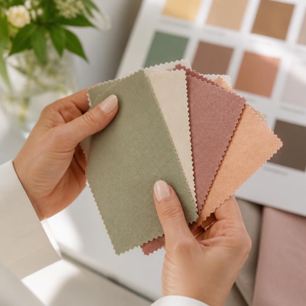 Colour analyst holding fabric swatches in natural light